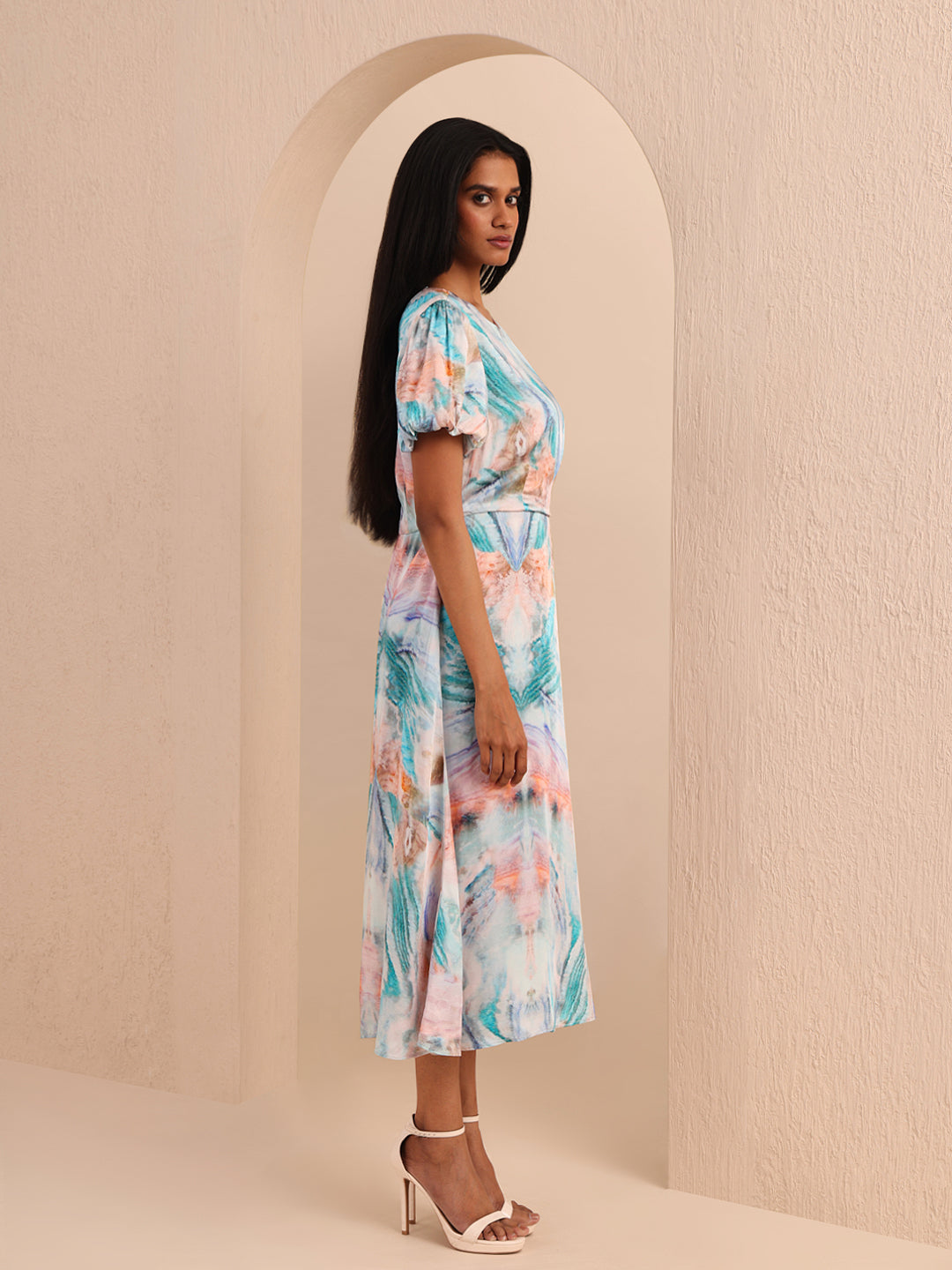 Blue Printed Midi Dress