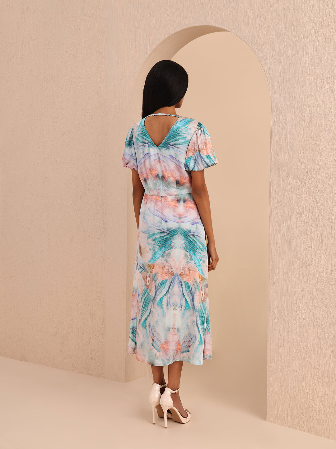 Blue Printed Midi Dress