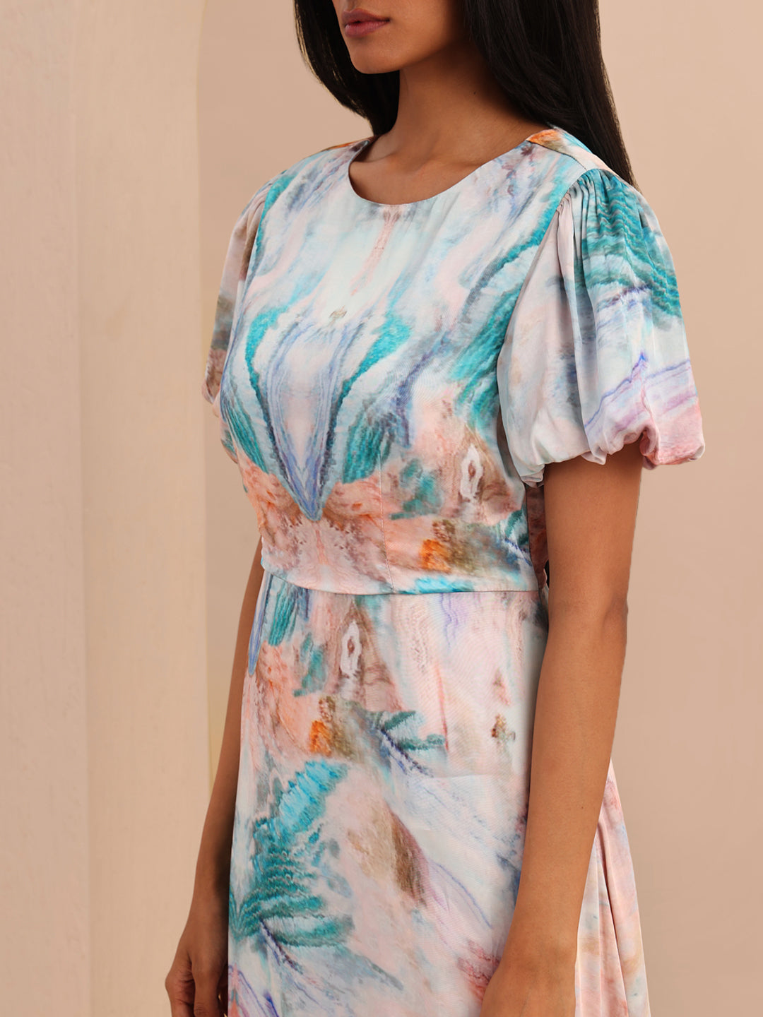 Blue Printed Midi Dress