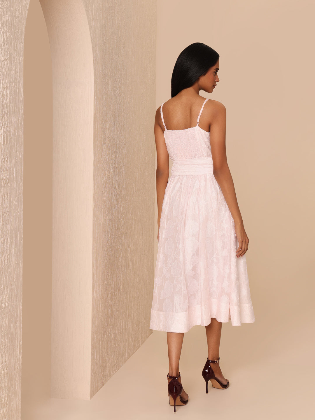 Light Pink Textured Midi Dress