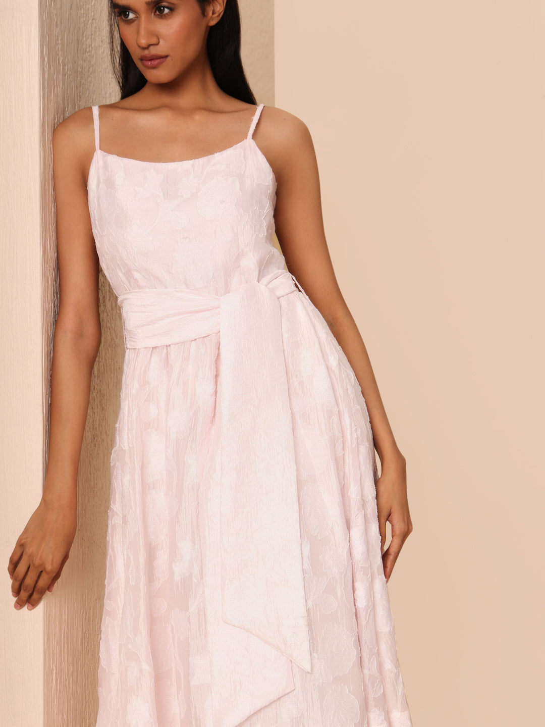 Light Pink Textured Midi Dress