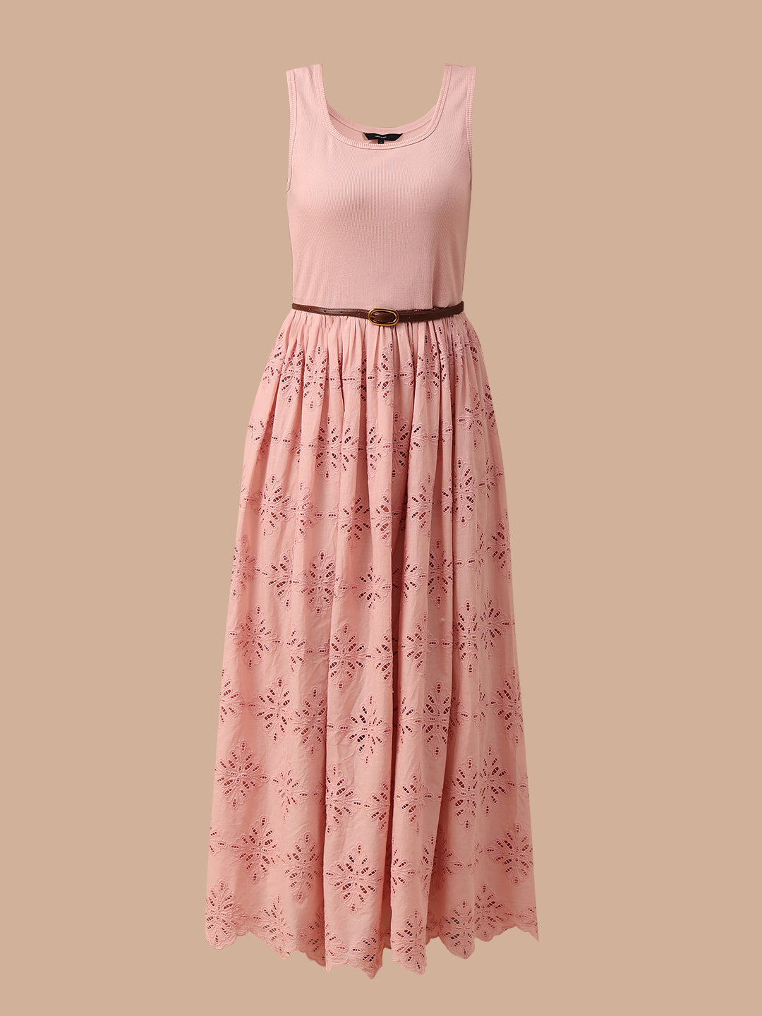Pink Lace Cotton Midi Dress