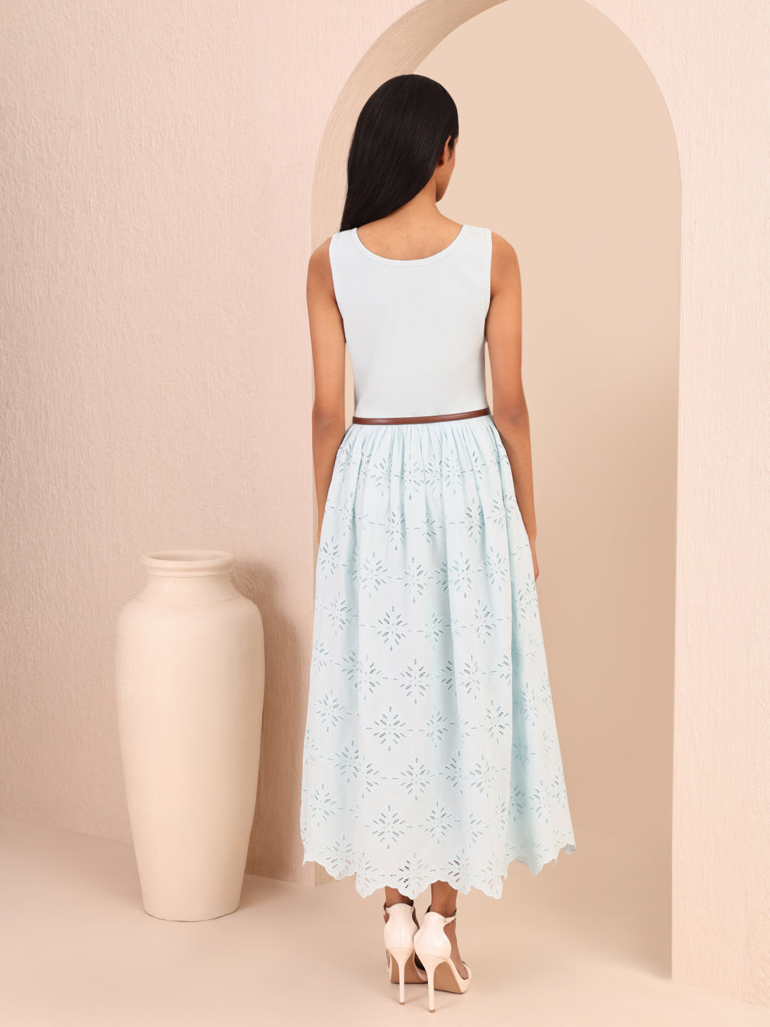 Blue Lace Cotton Midi Dress