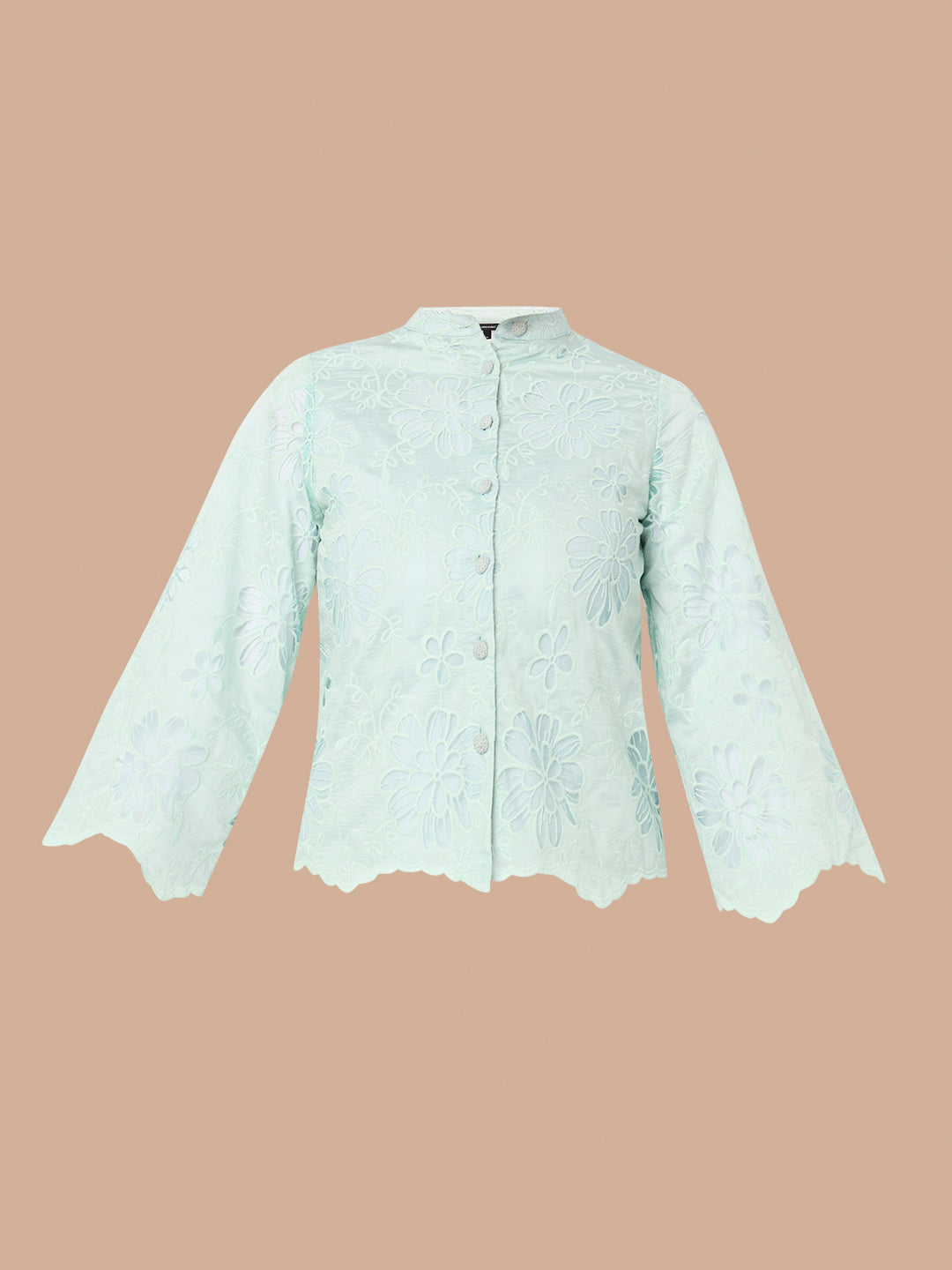 Blue Floral Embroidered Shirt