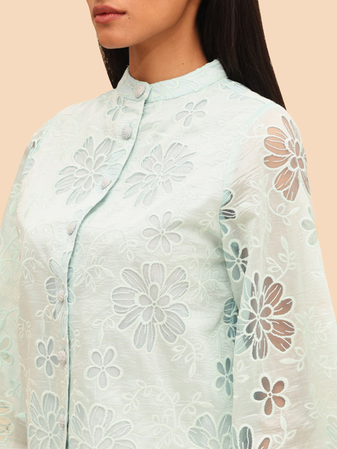 Blue Floral Embroidered Shirt