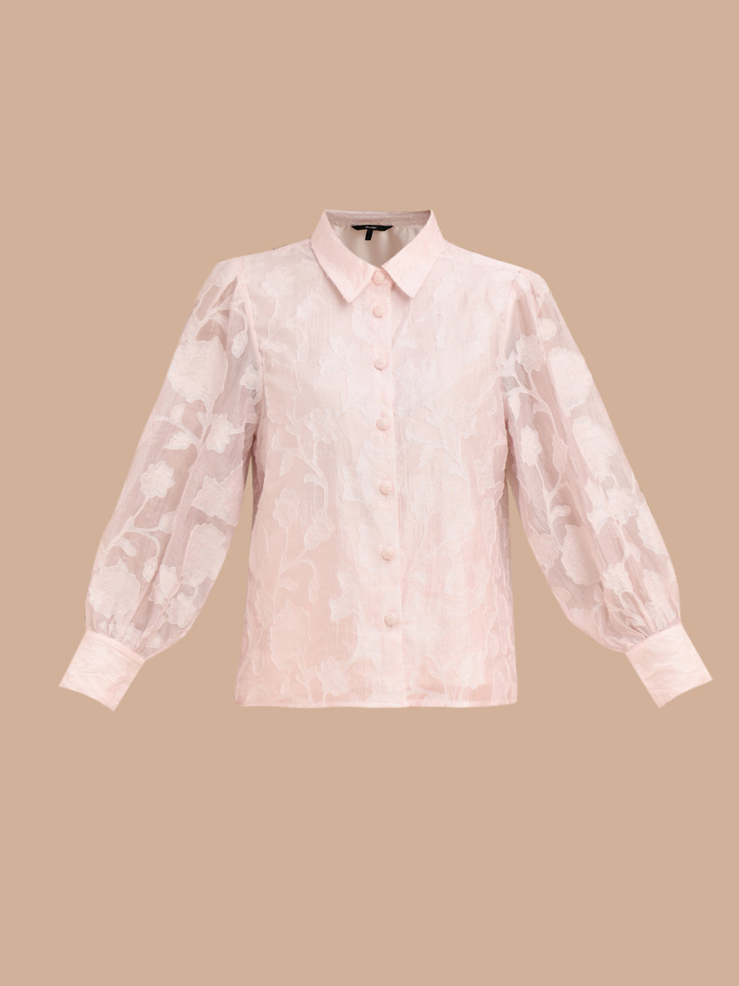 Pink Embroidered Cuffed Sleeves Shirt