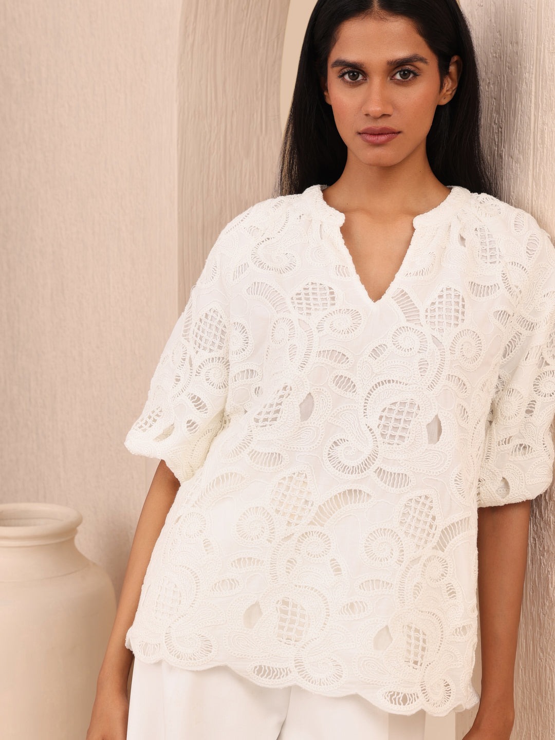 White Lace Cotton Top