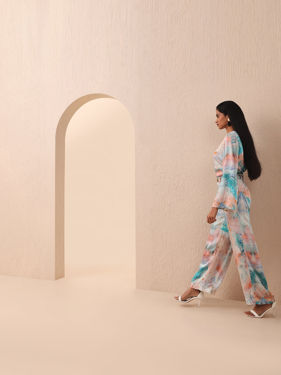 Blue Printed Straight Fit Pants