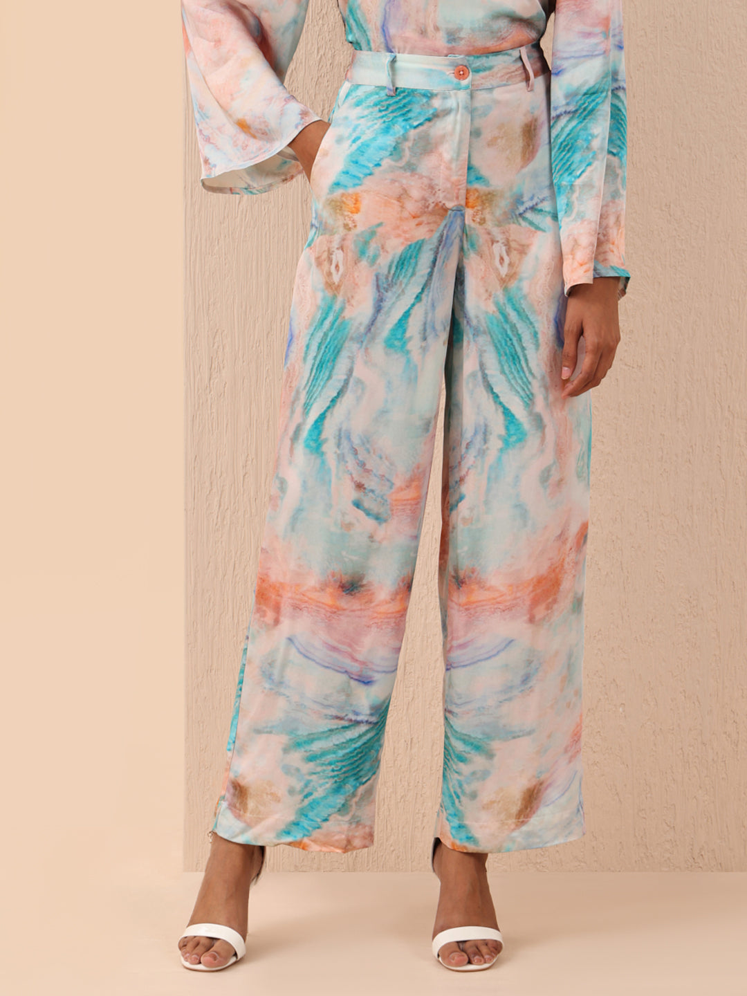 Blue Printed Straight Fit Pants