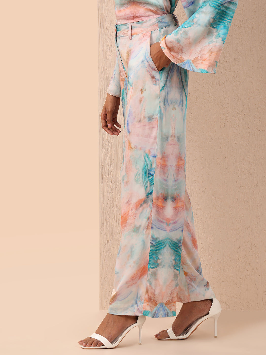 Blue Printed Straight Fit Pants