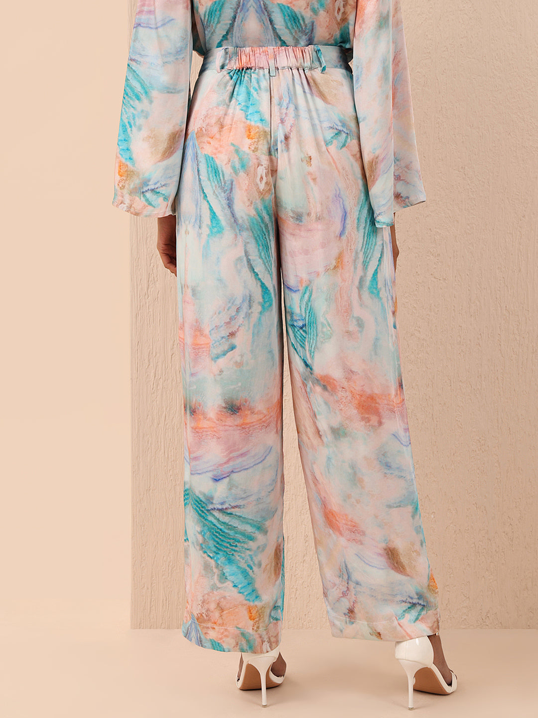 Blue Printed Straight Fit Pants