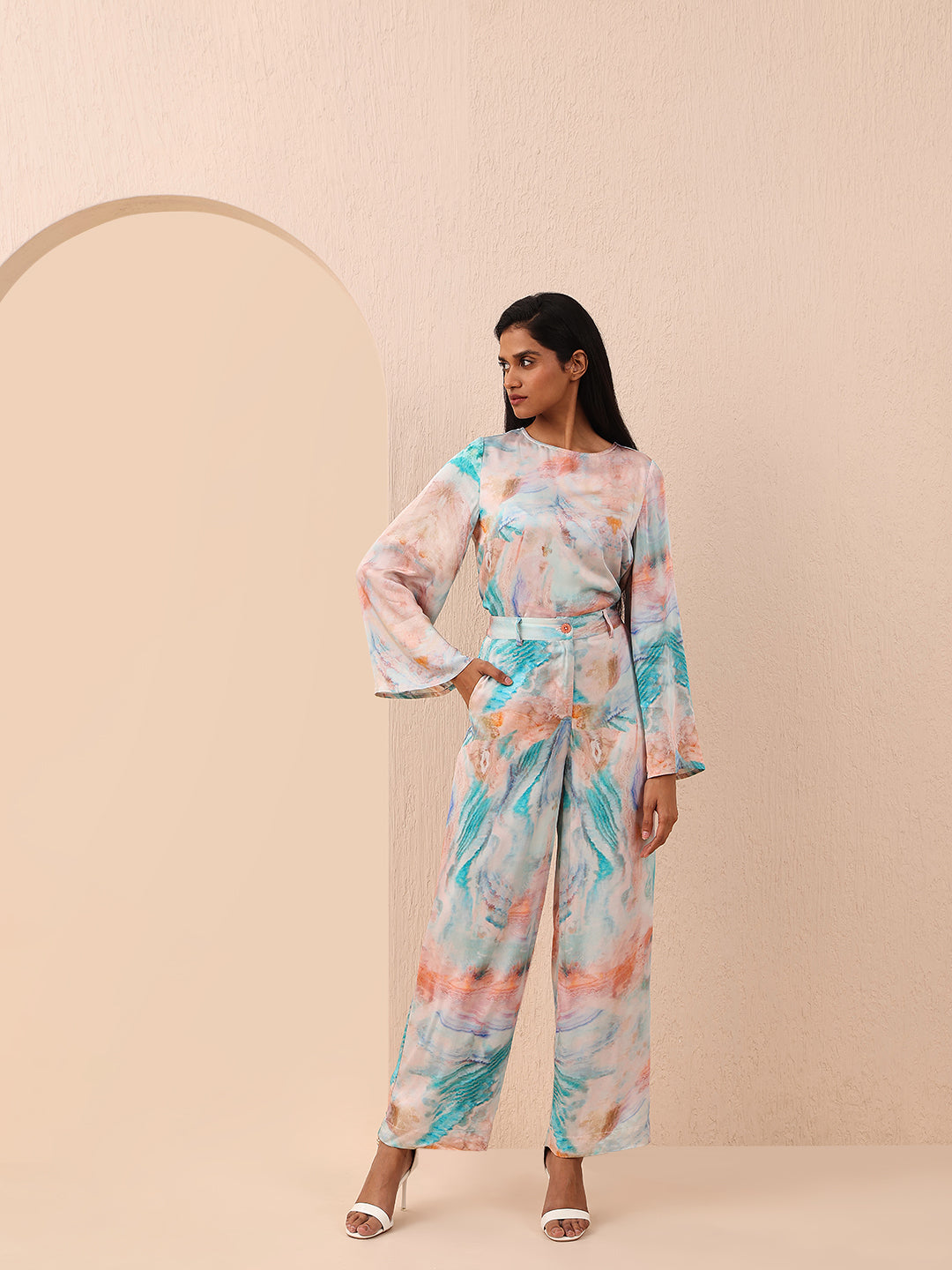 Blue Printed Straight Fit Pants