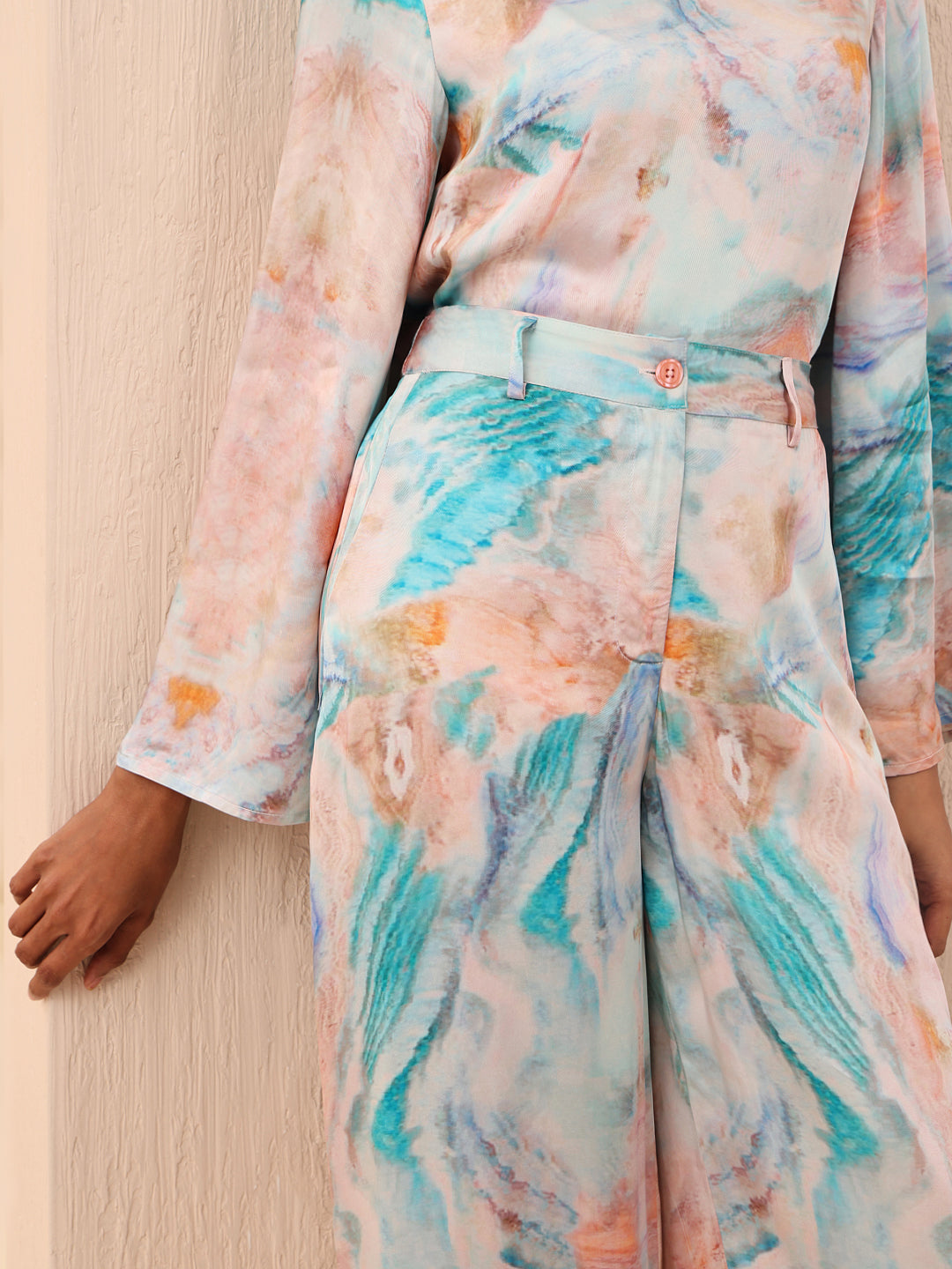 Blue Printed Straight Fit Pants