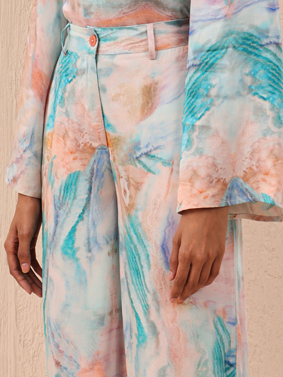 Blue Printed Straight Fit Pants