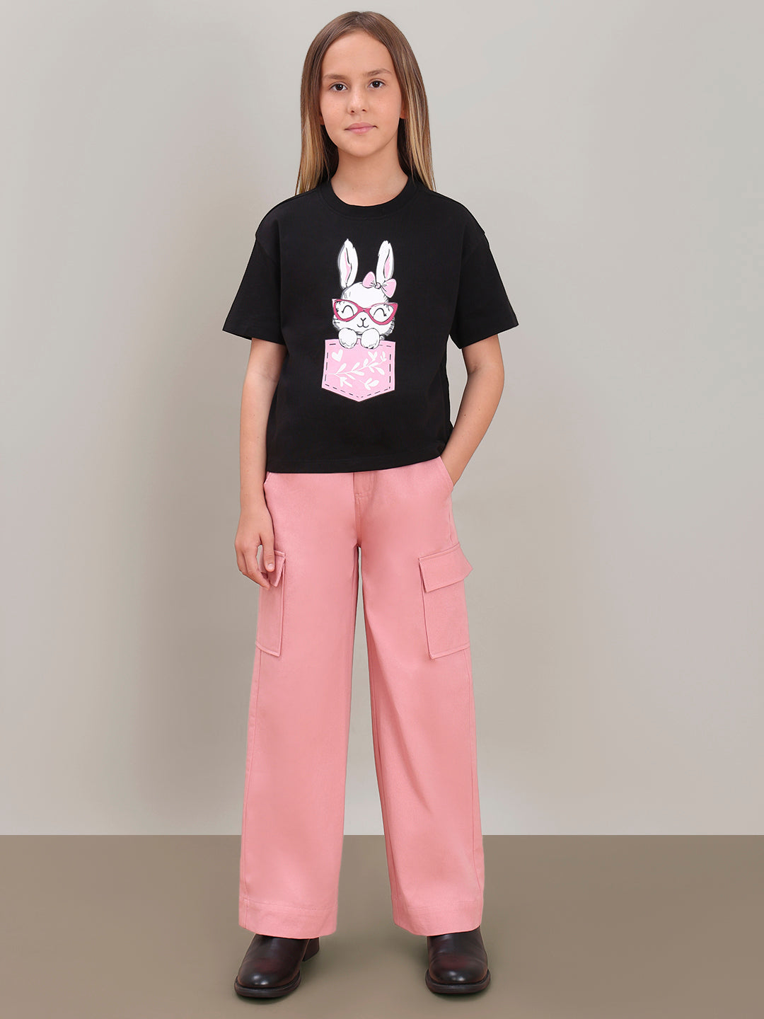 GIRL Black Printed Cotton T-shirt