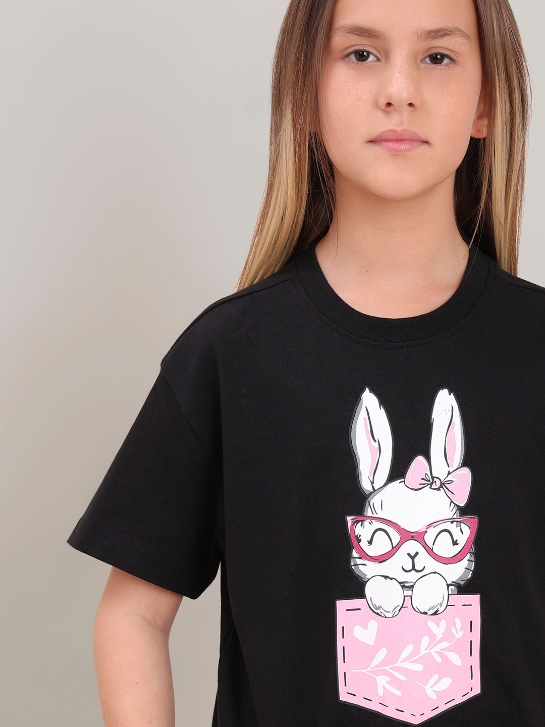 GIRL Black Printed Cotton T-shirt