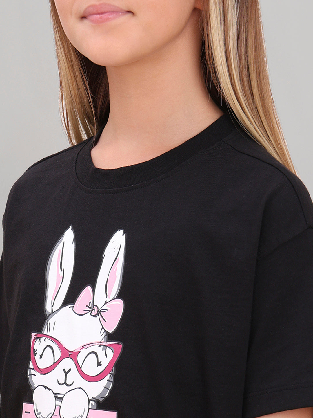 GIRL Black Printed Cotton T-shirt