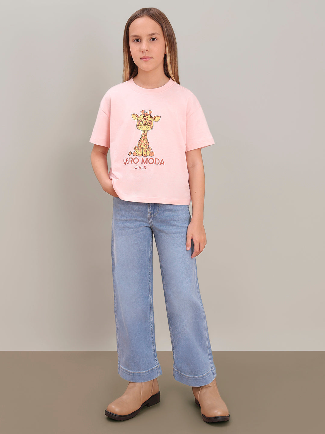 GIRL Pink Giraffe Print Cotton T-shirt