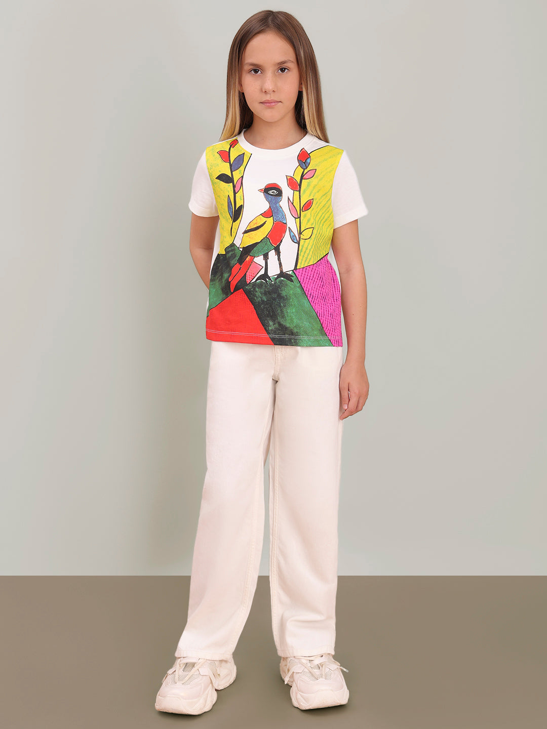 GIRL White Artistic Illustration T-shirt