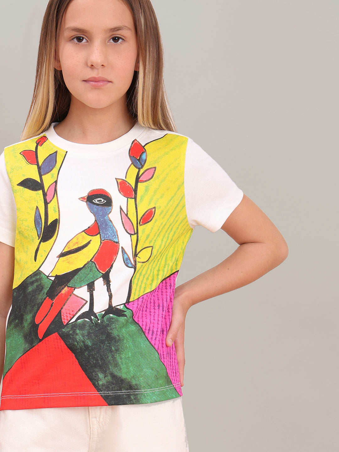 GIRL White Artistic Illustration T-shirt