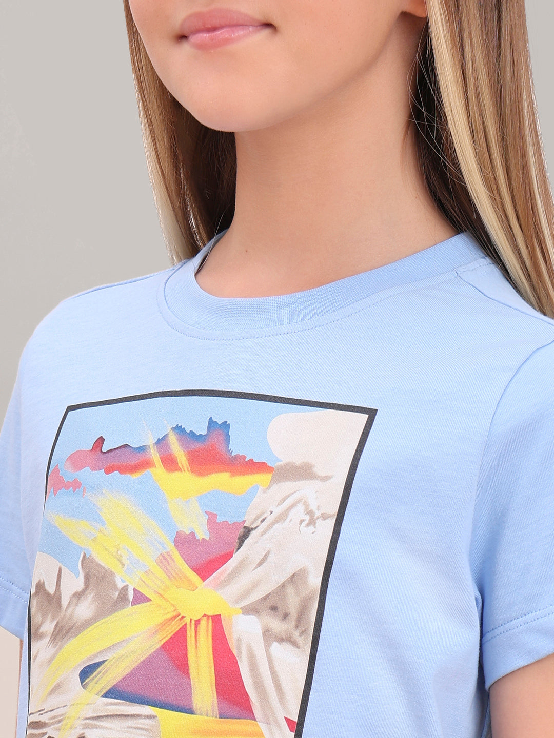 GIRL Blue Printed Cotton T-shirt