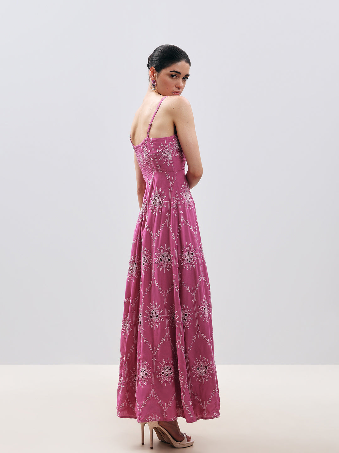 work maxi dress Pink Cut-Work Maxi Dress