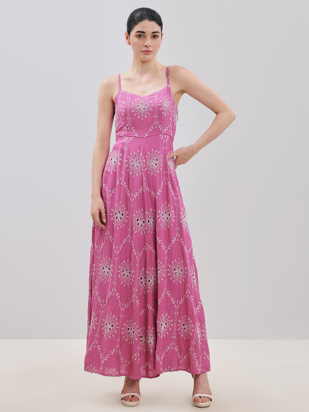 Pink Cut-Work Maxi Dress