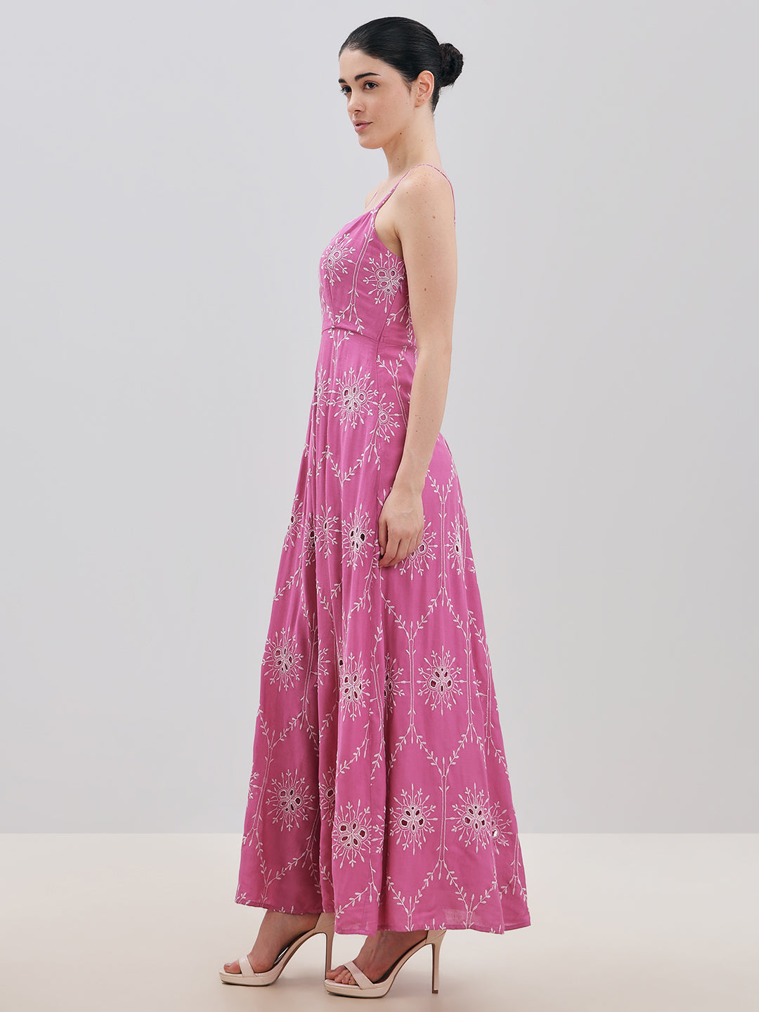 Pink Cut-Work Maxi Dress