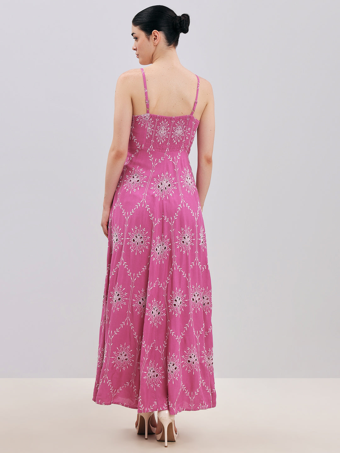 Pink Cut-Work Maxi Dress