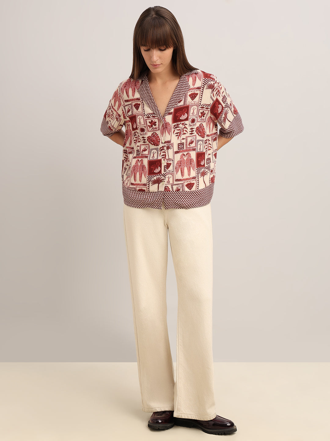 Brown Printed Resort-Style Shirt