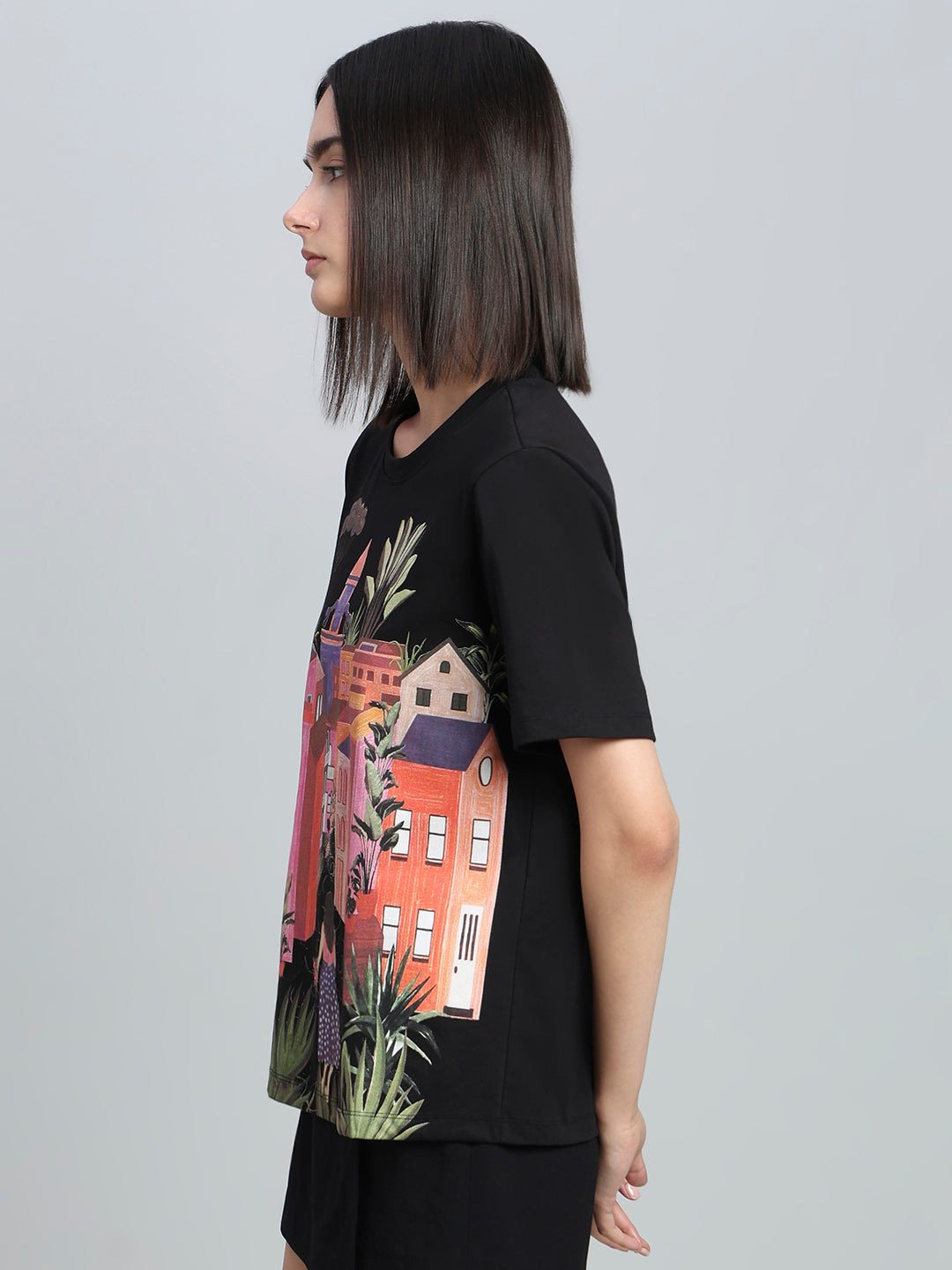 Black Printed Cotton T-shirt