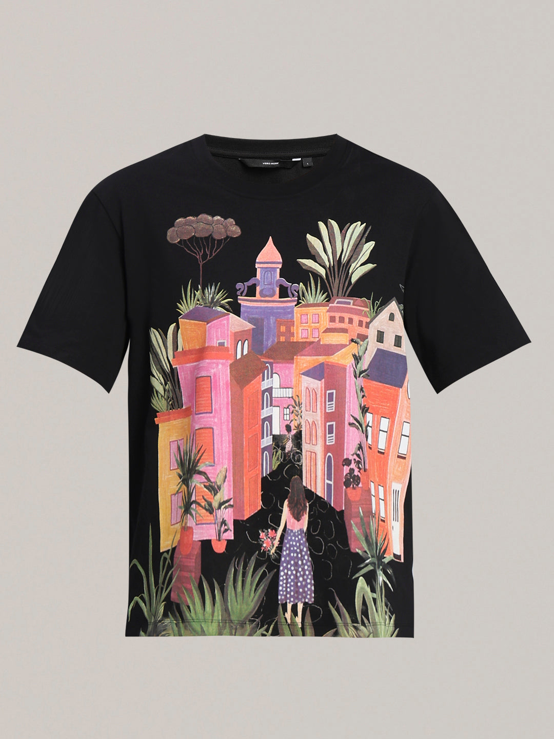 Black Printed Cotton T-shirt