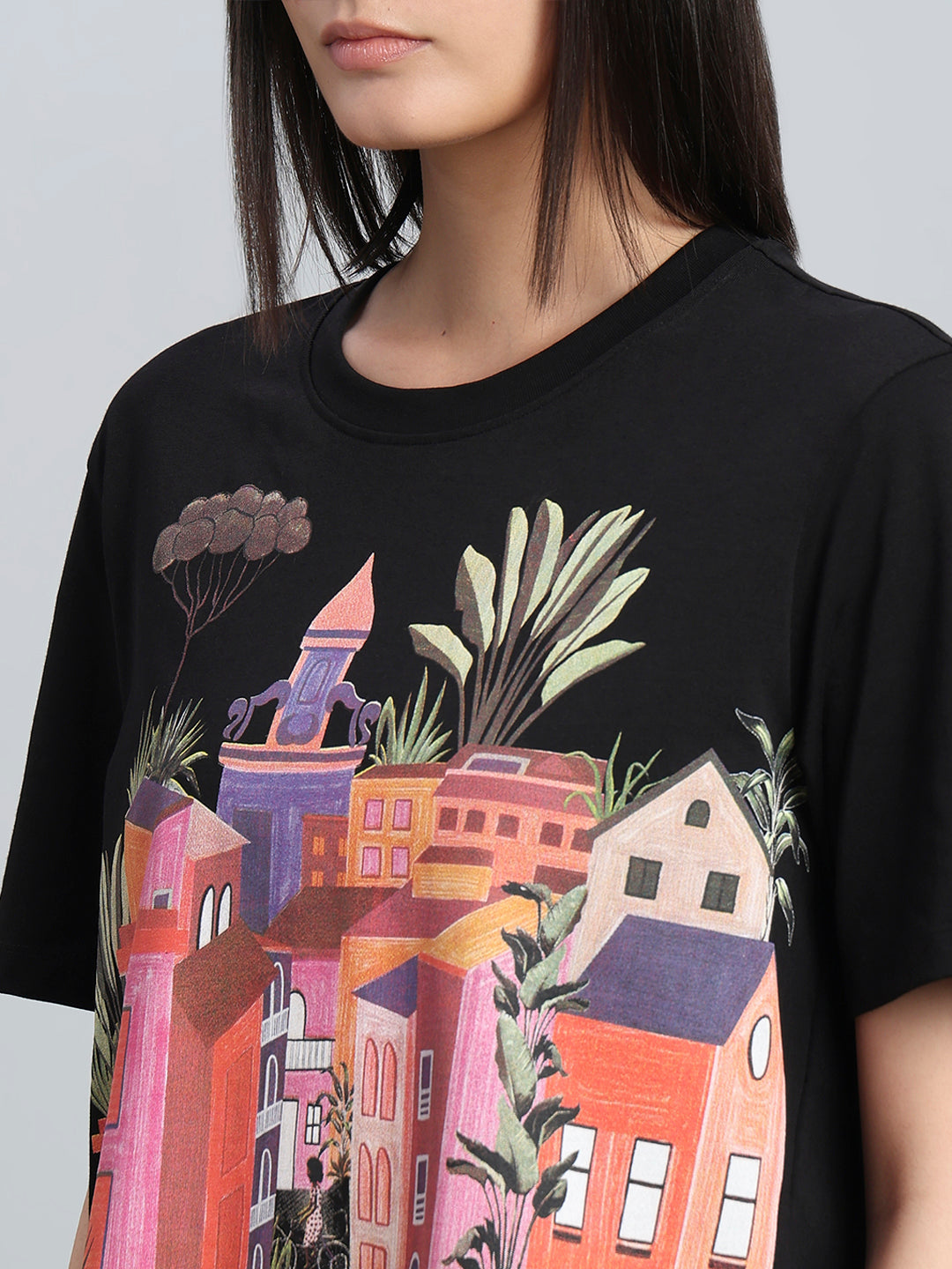 Black Printed Cotton T-shirt