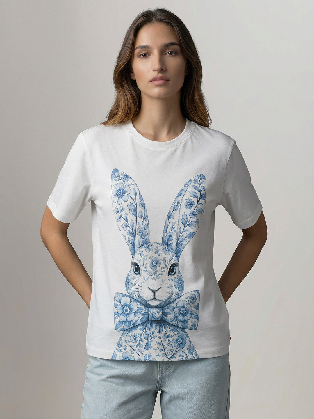 White Printed Cotton T-Shirt