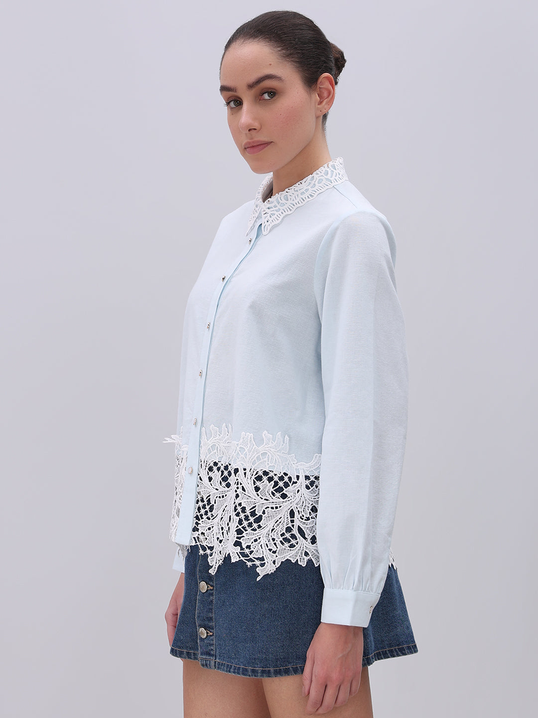 Light Blue Lace Detail Shirt