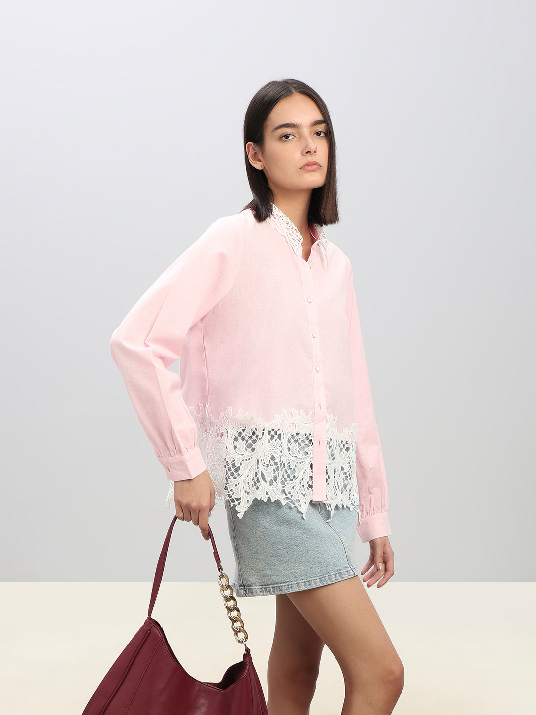 Pink Lace Detail Shirt