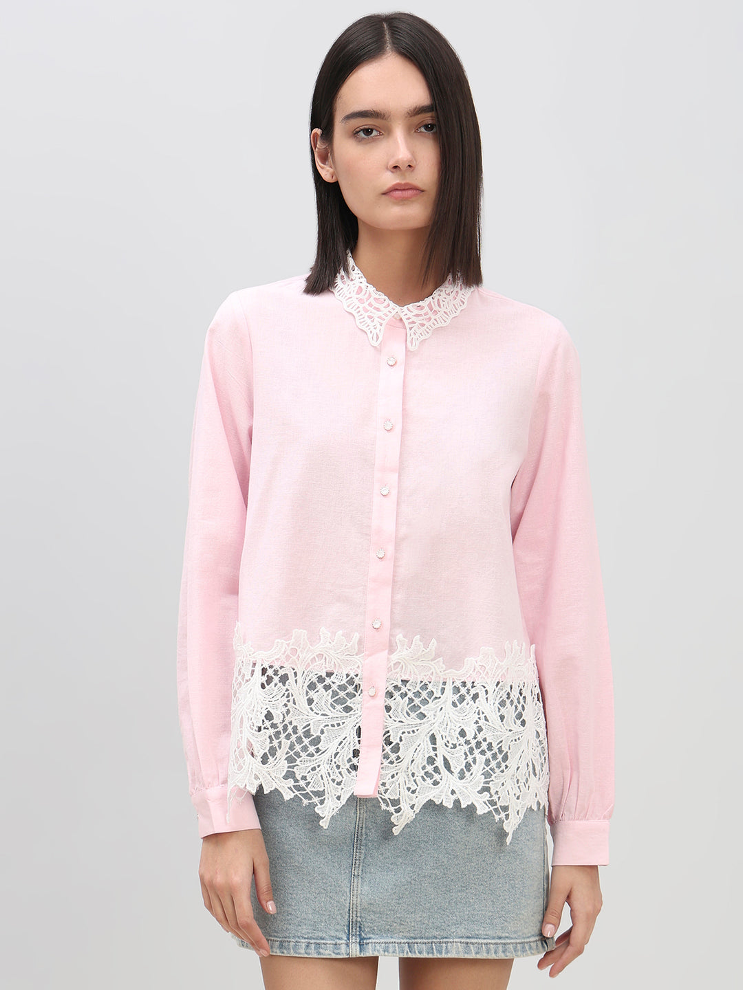 Pink Lace Detail Shirt