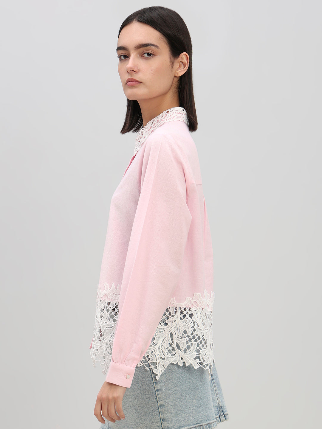 Pink Lace Detail Shirt