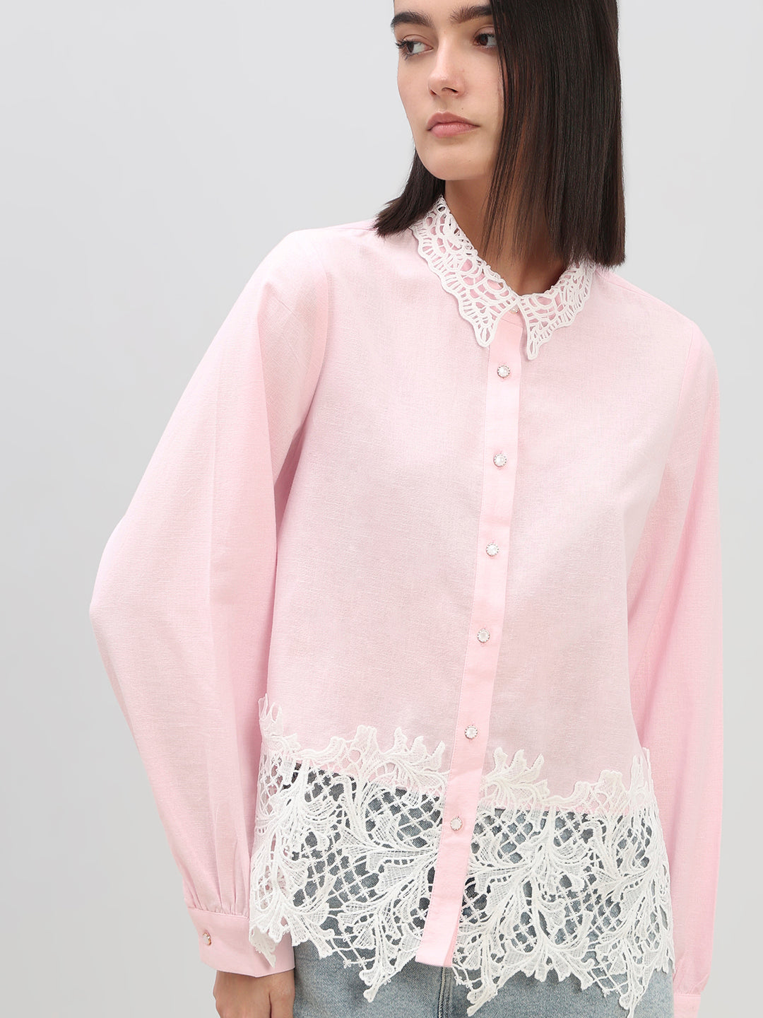 Pink Lace Detail Shirt