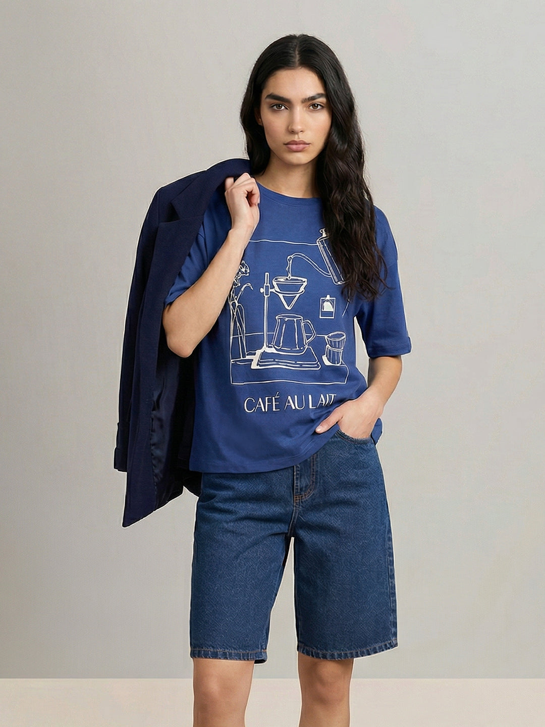 Dark Blue Printed T-shirt