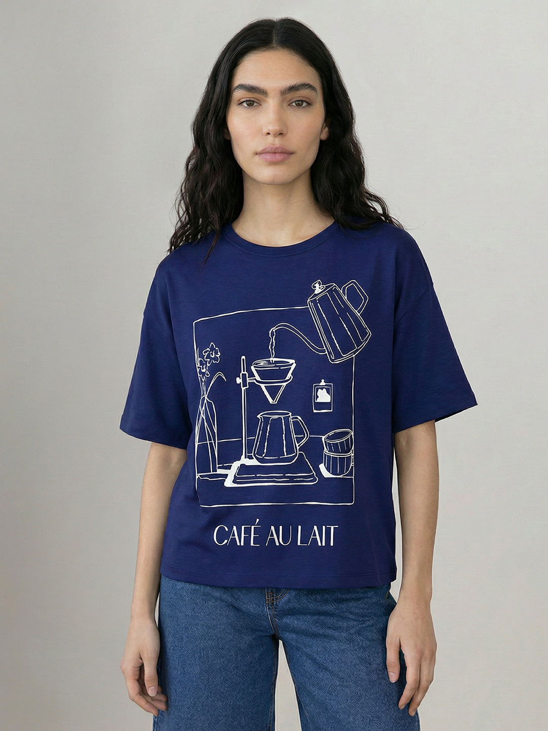 Dark Blue Printed T-shirt