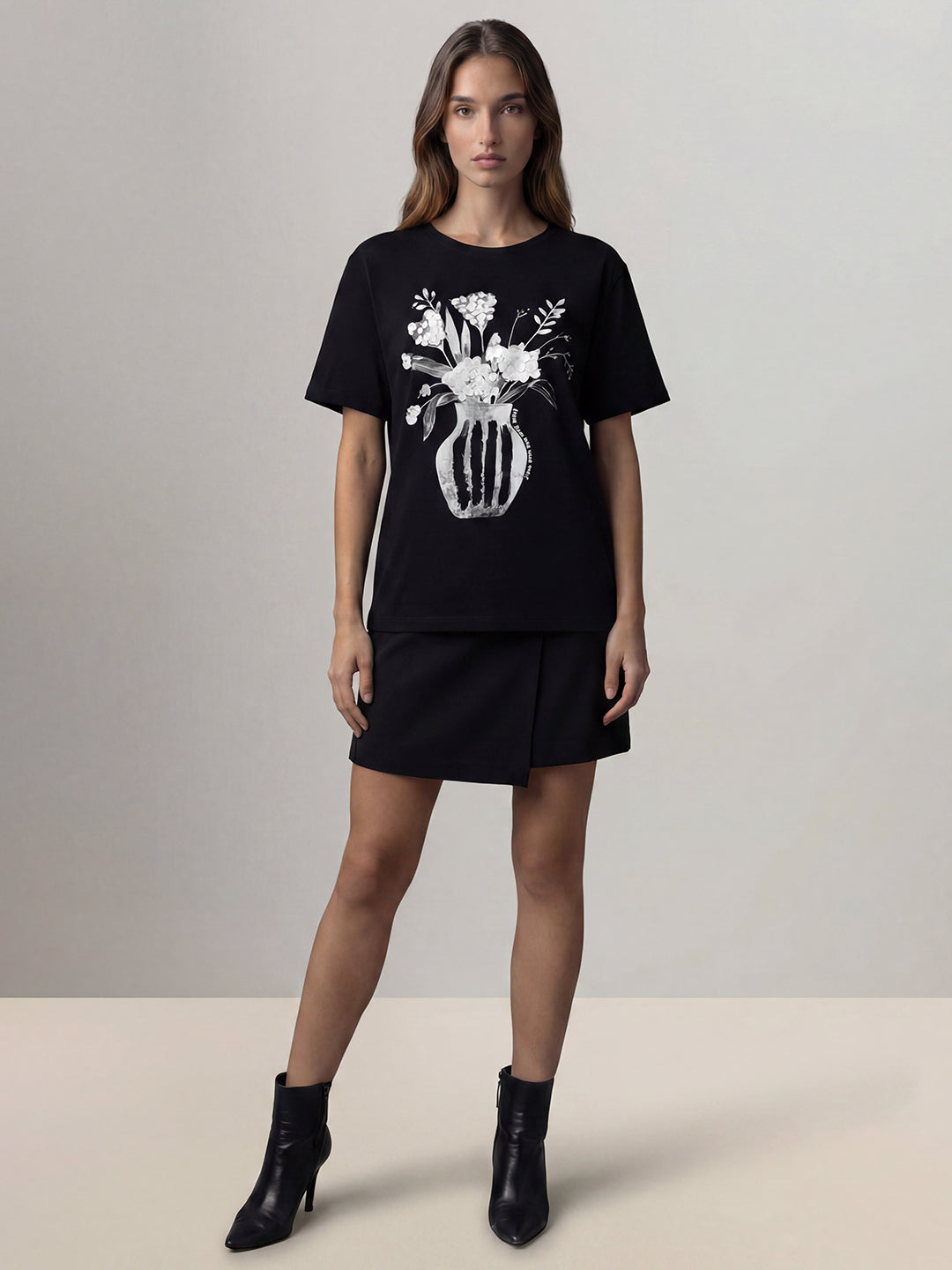 Black Printed Cotton T-Shirt