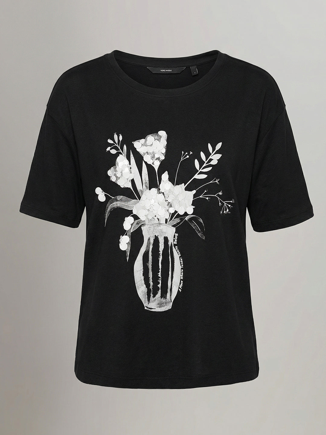 Black Printed Cotton T-Shirt