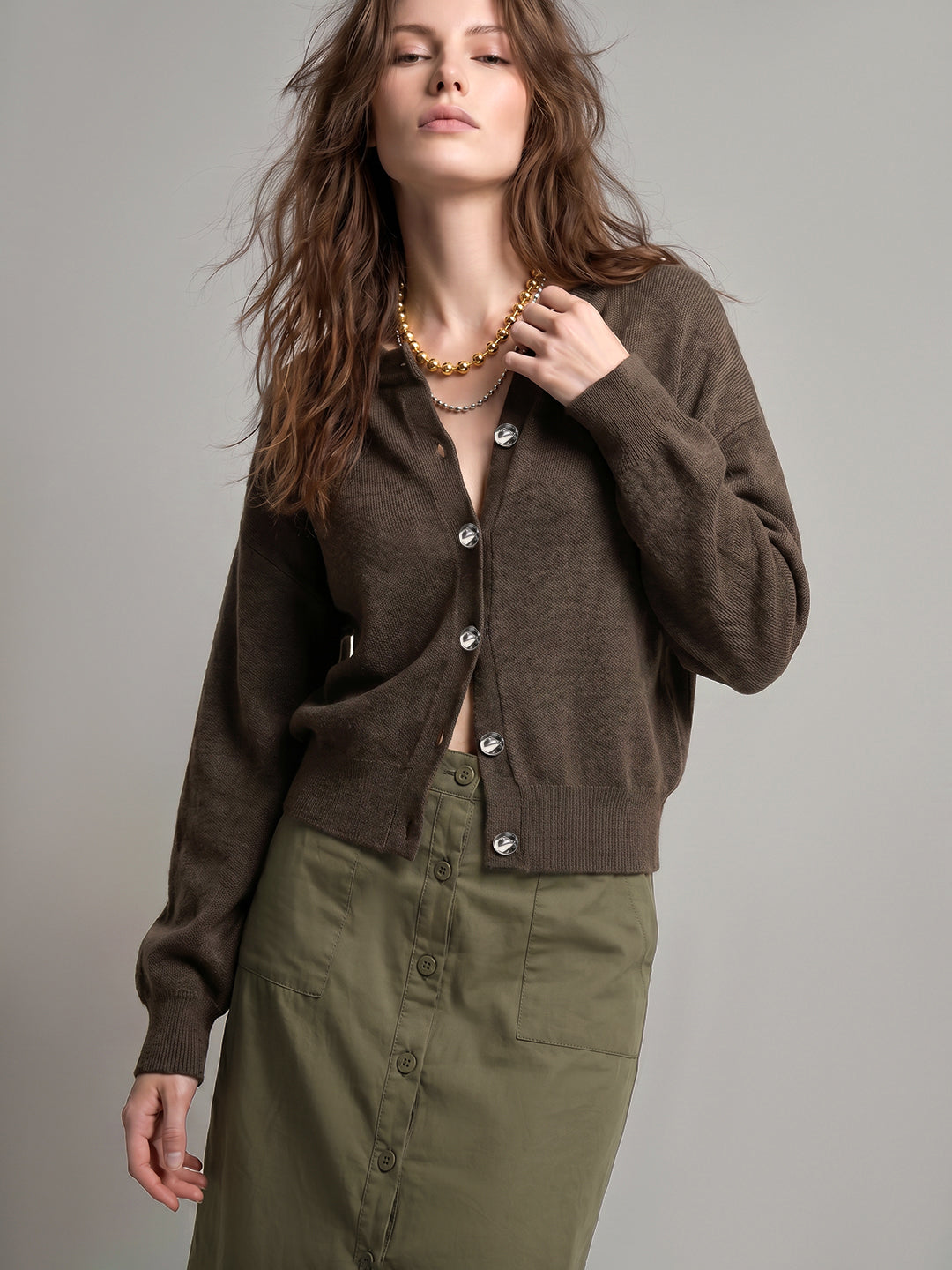 Dark Green O-Neck Cardigan