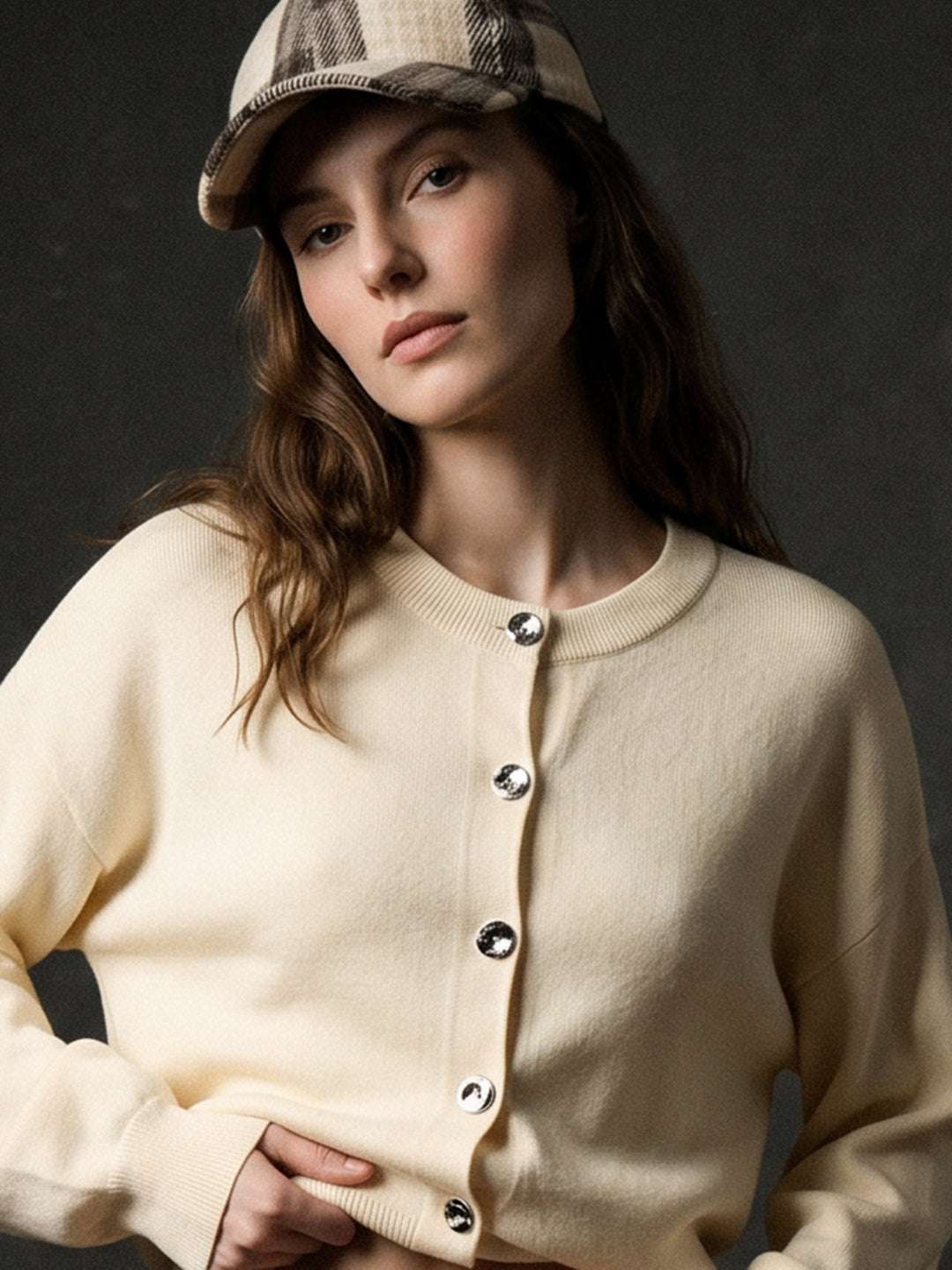 Beige O-Neck Cardigan