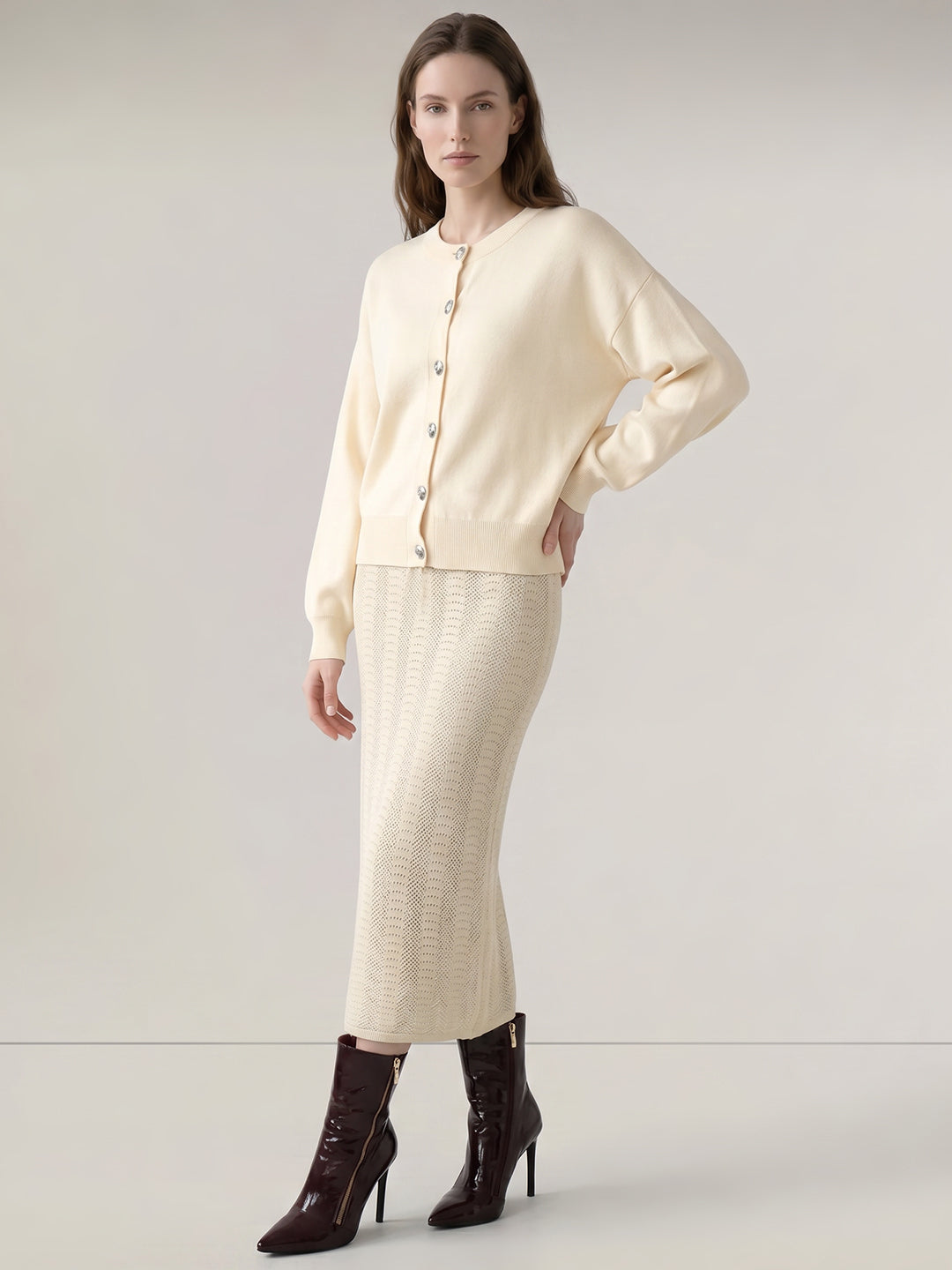 Beige O-Neck Cardigan