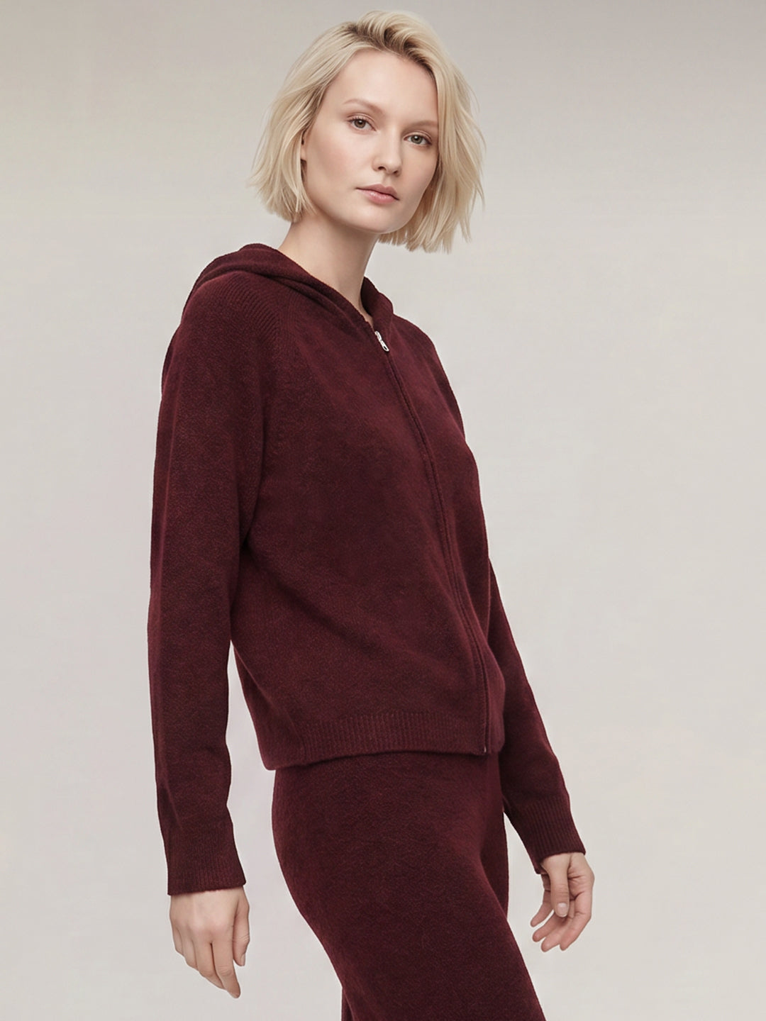 Maroon Hooded Zip Cardigan