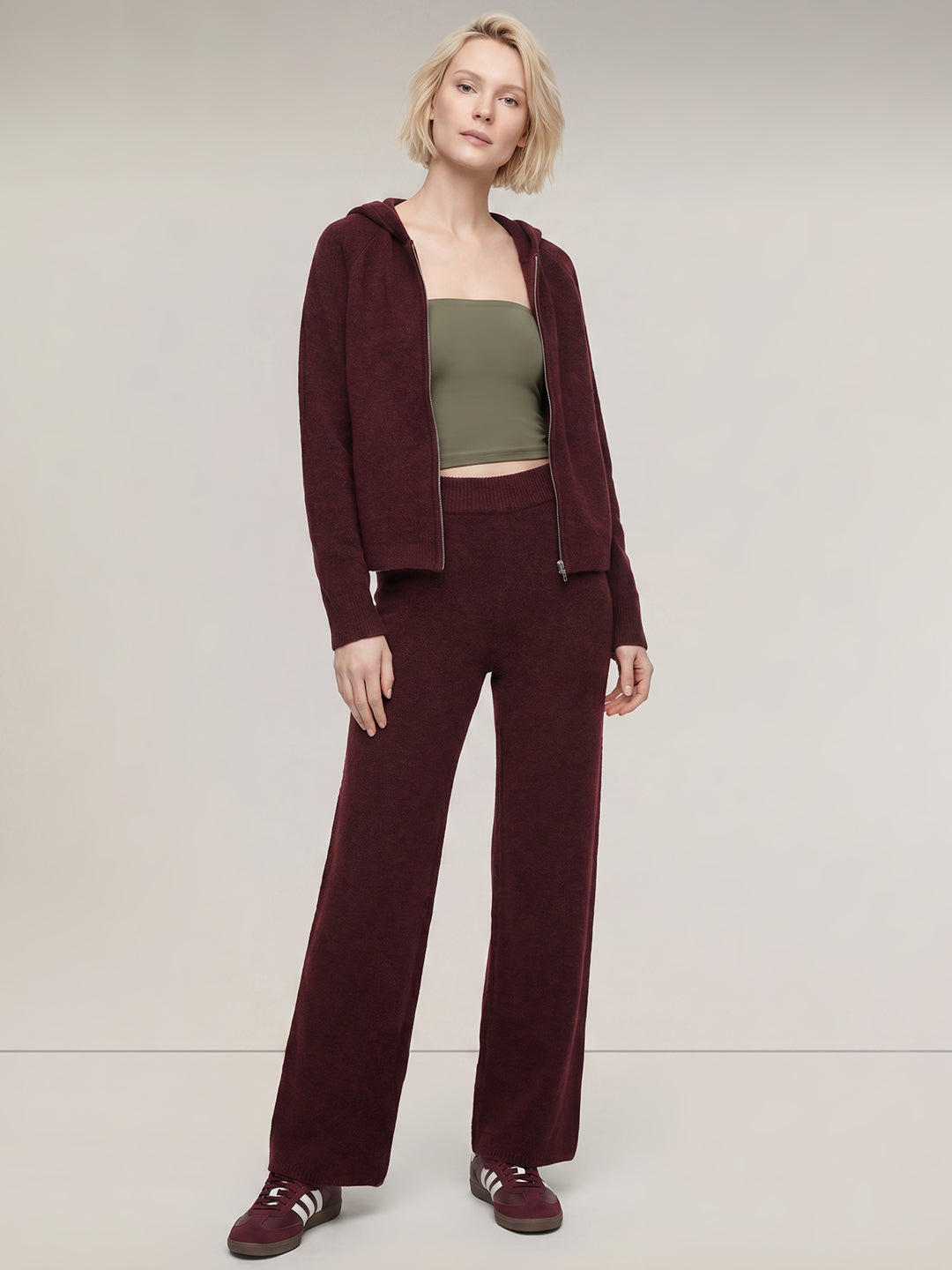 Maroon Hooded Zip Cardigan