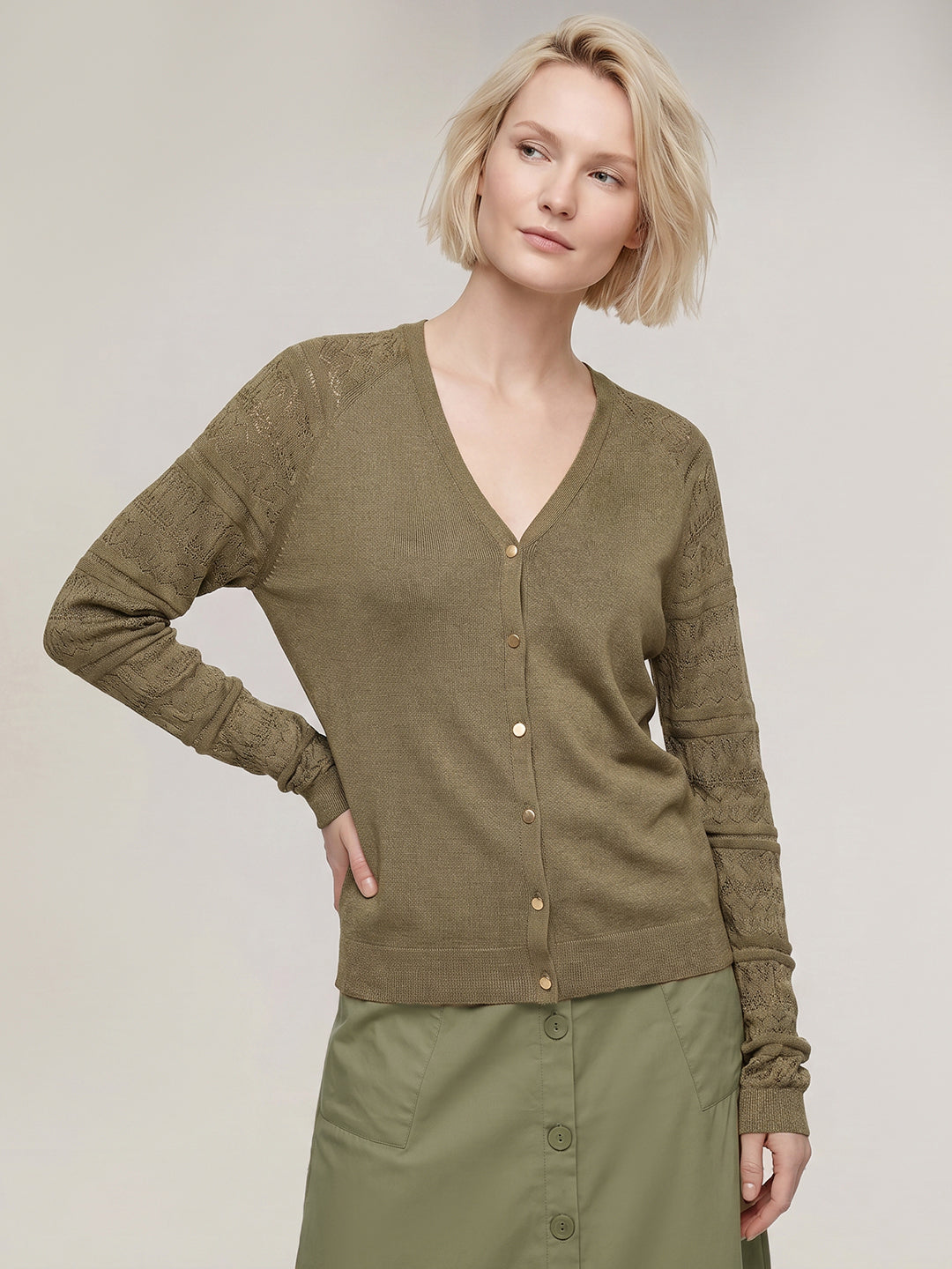 Green V-Neck Cardigan