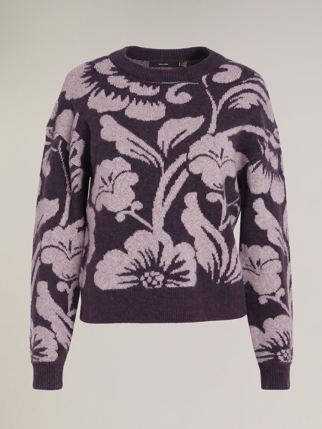 Floral Jacquard O-Neck Pullover